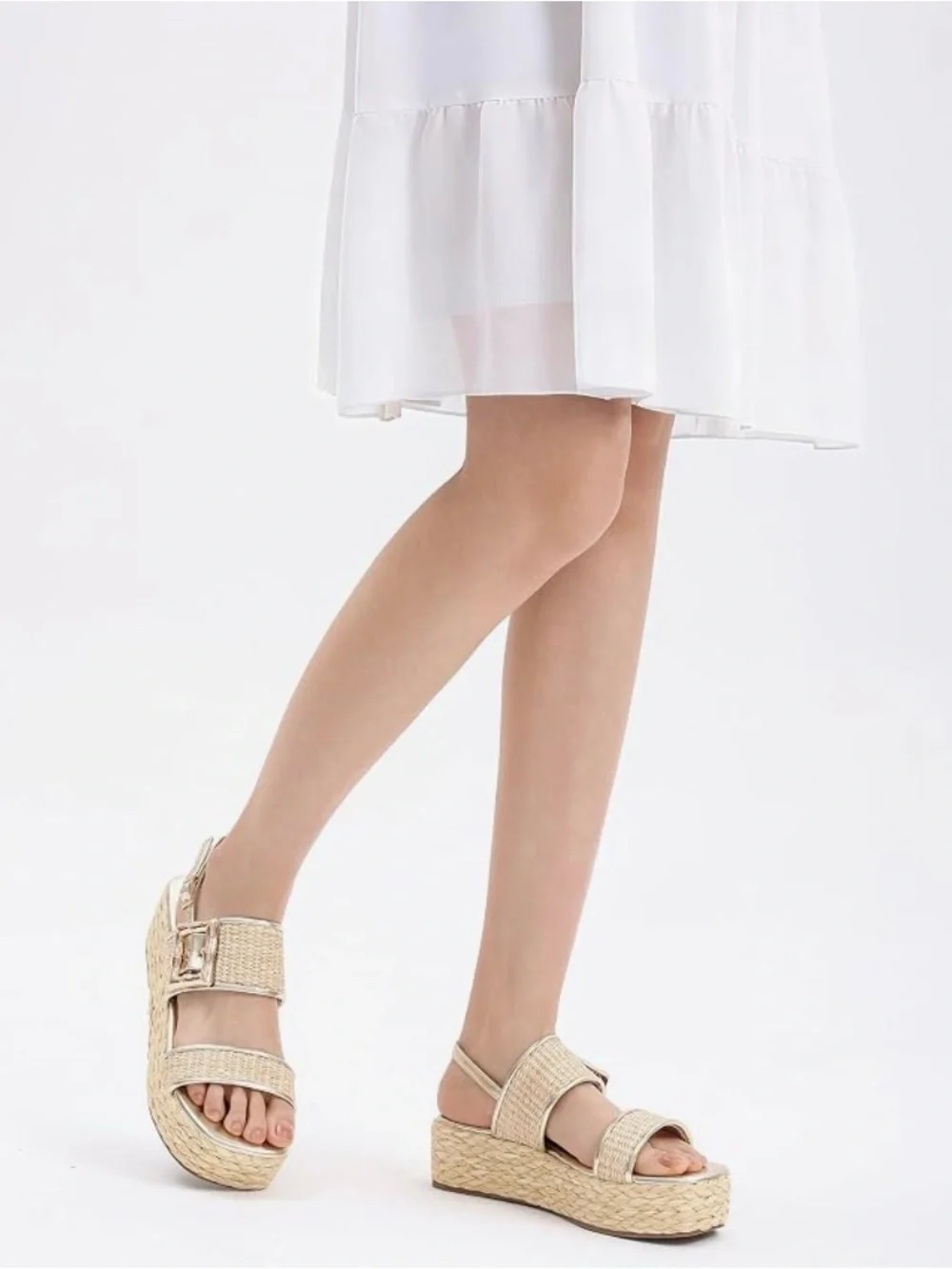 NEW Shoe'N Tale Women’s Platform Sandals Raffia Woven Espadrille Open Toe Sz 7.5